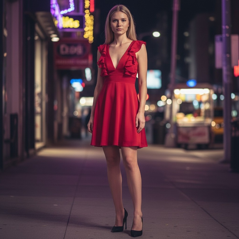Mac Duggal Red Ruffle Sleeve Deep V-Neck Mini Cocktail Dress Size 4